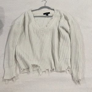 Distressed White Sweater V Neck